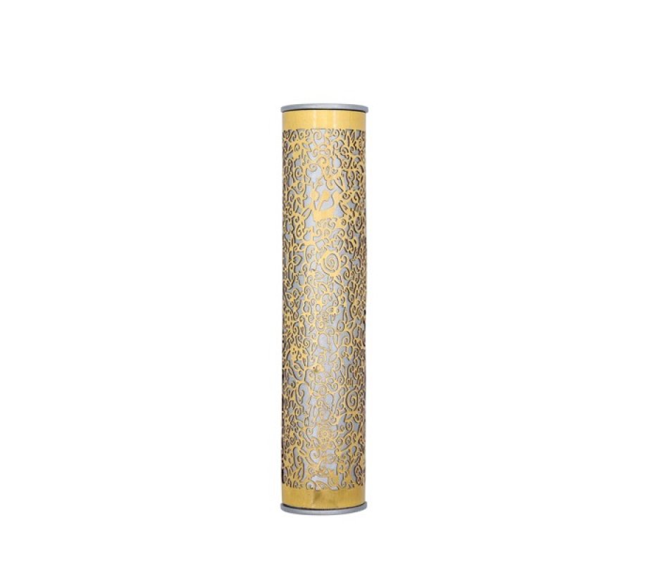 Wide Cutout RoundedGold Mezuzah Case, Pomegranates - Yair Emanuel