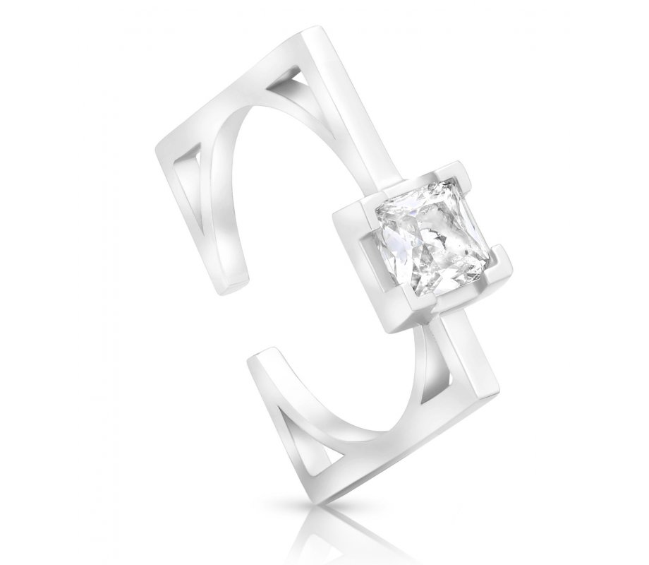 Zircon Decorated Square Sterling Silver Ring Choice of Sterling Silver or Gold Plate
