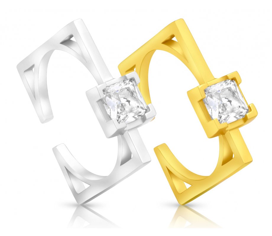Zircon Decorated Square Sterling Silver Ring Choice of Sterling Silver or Gold Plate