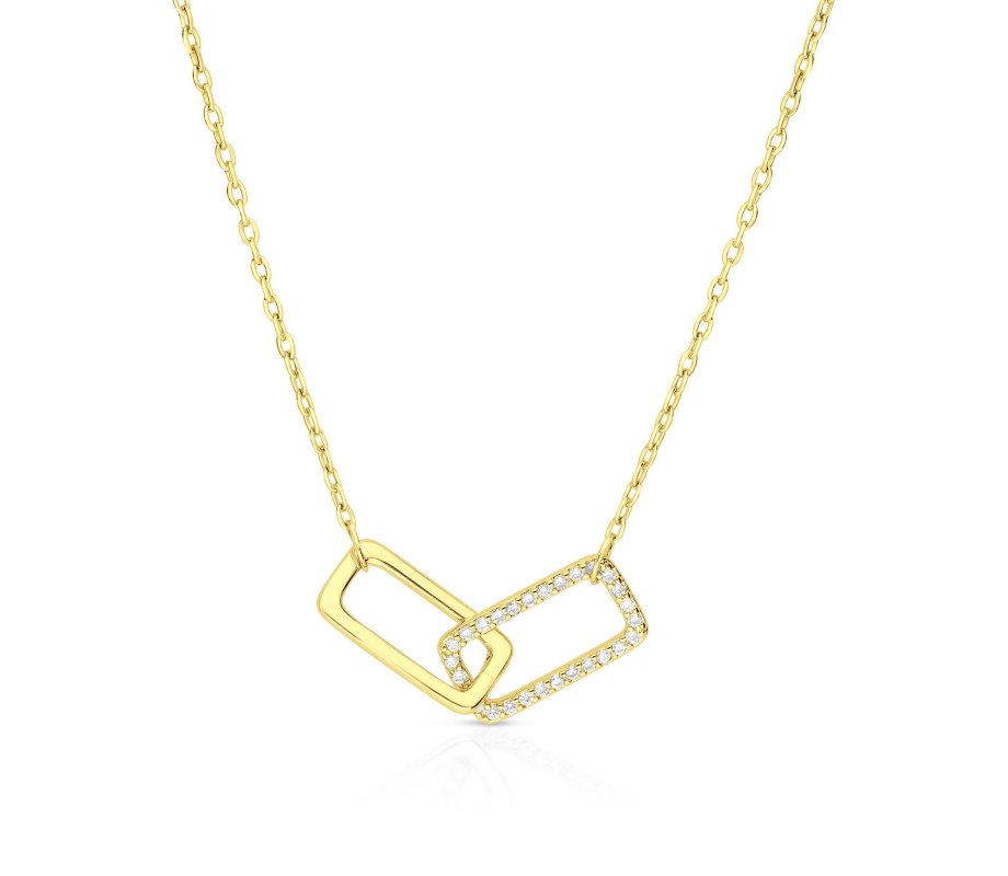 Zircon Pendant Necklace with Linking Rectangles – Choose Sterling Silver or Yellow Gold