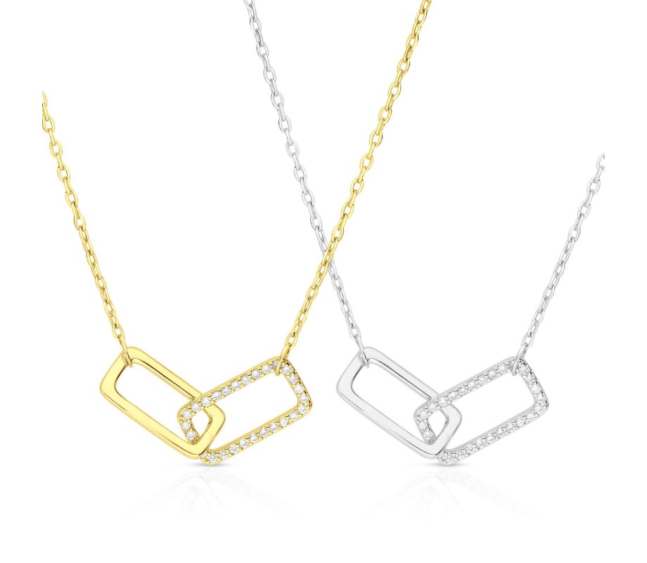 Zircon Pendant Necklace with Linking Rectangles – Choose Sterling Silver or Yellow Gold